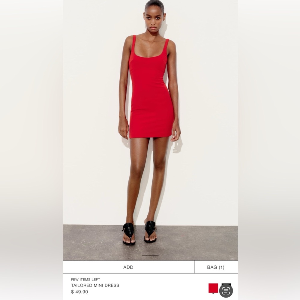 Zara Red Bodycon Mini Dress with Scoop Neck
